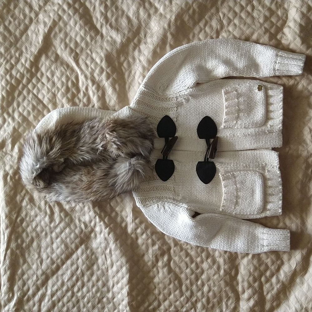 Juicy Couture Girls Pea Coat Sweater with Faux Fur Hood  (NWOT)